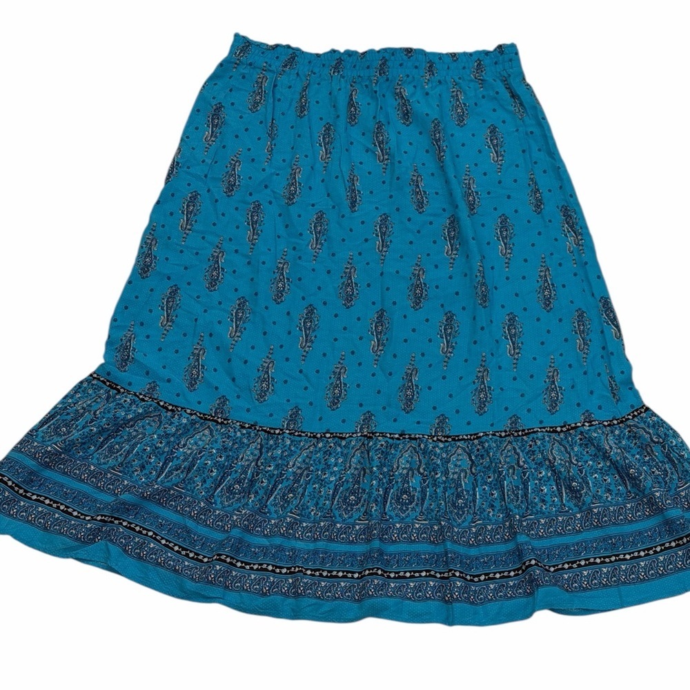 LOFT Teal Blue Paisley Boho A-Line Skirt XL Flowy Indie Feminine Coastal Grandma - Picture 2 of 6